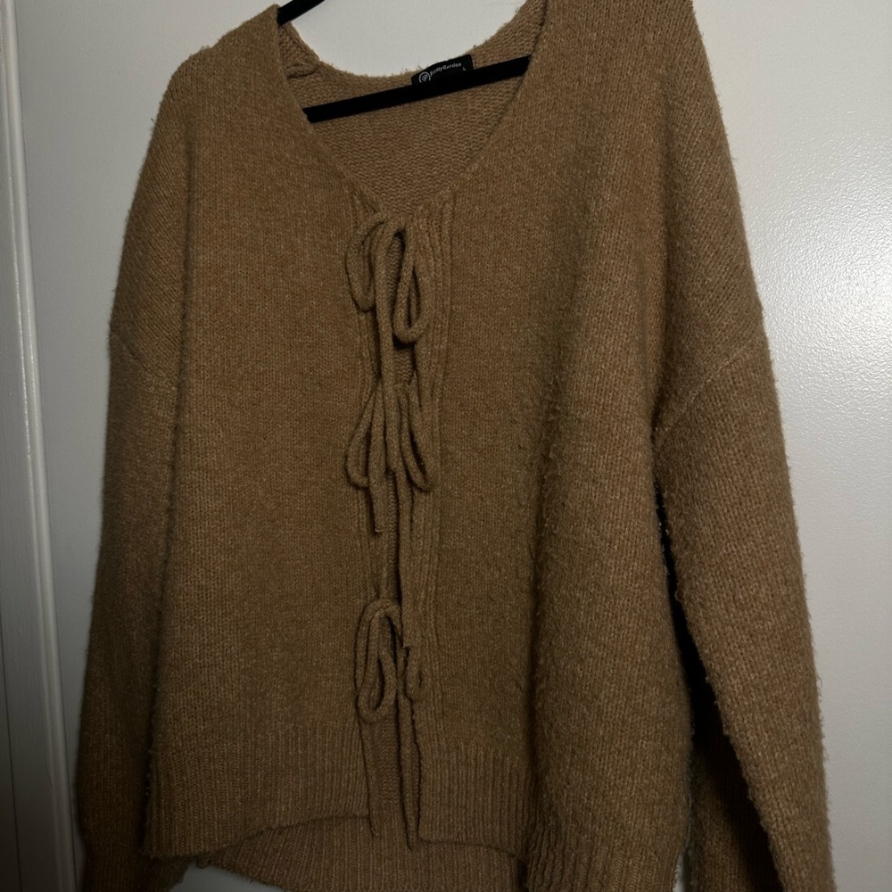 Cozy Camel Sweater with Tie Details